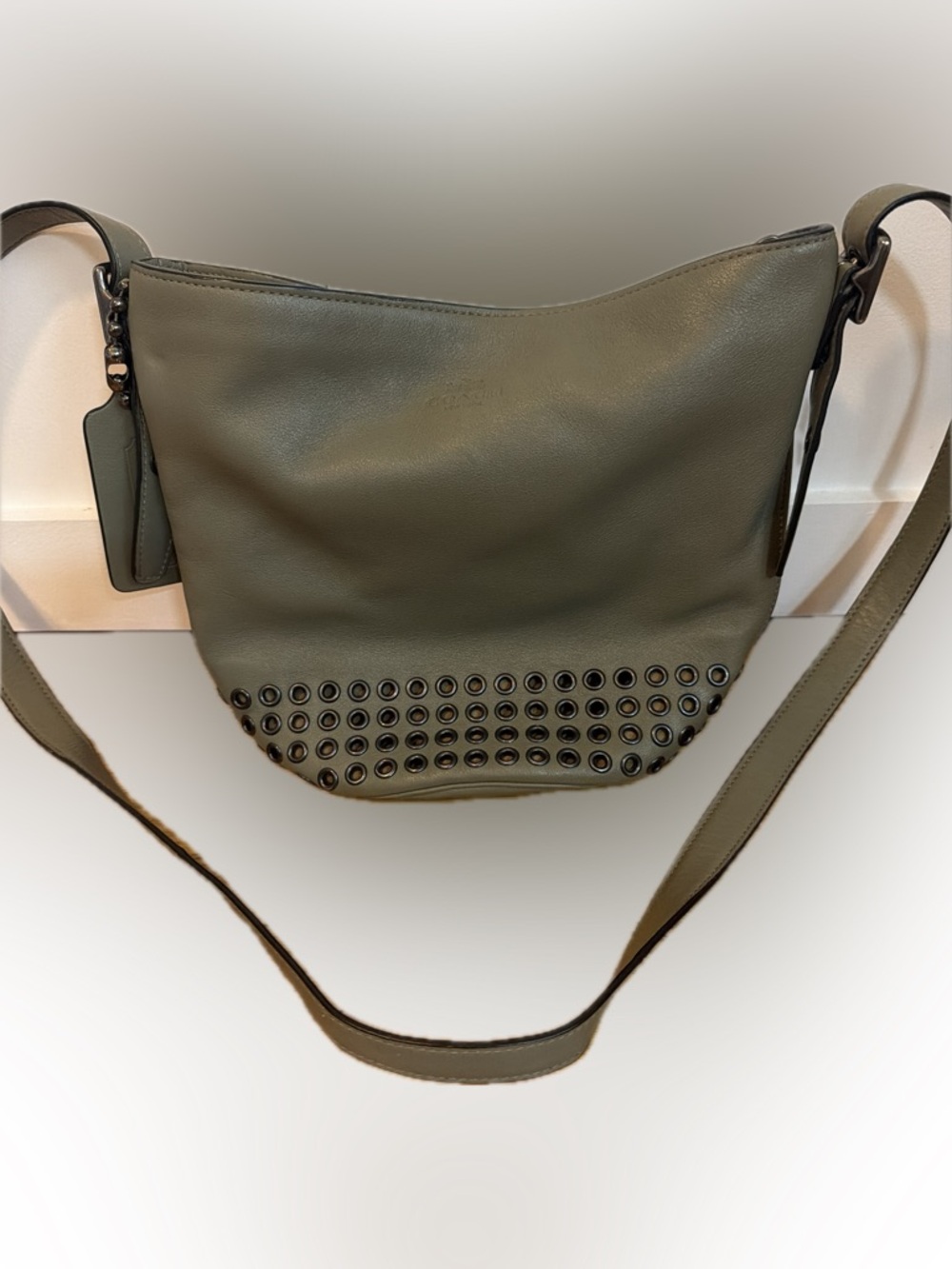 COACH Bleecker Grommets Mini Duffel Bag Olive Luxury Designer Leather 32386
